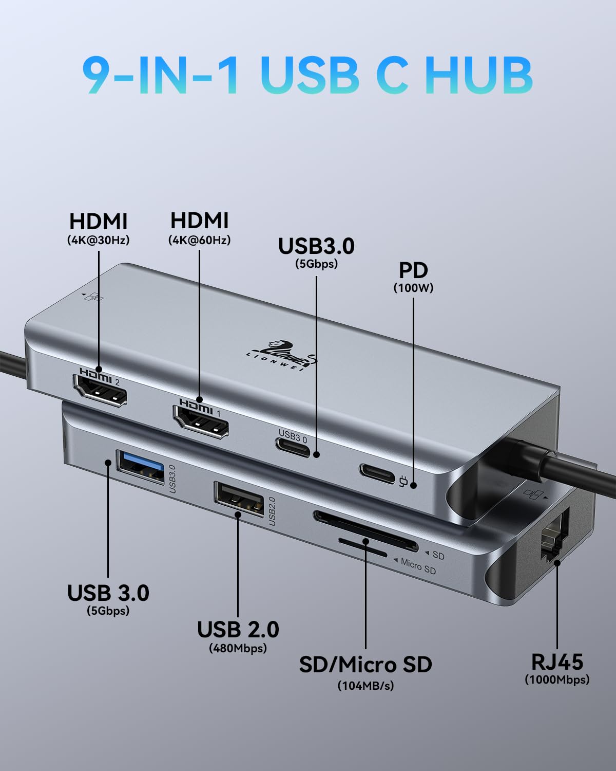 LIONWEI next to laptop to show compact scale and travel-friendly portability