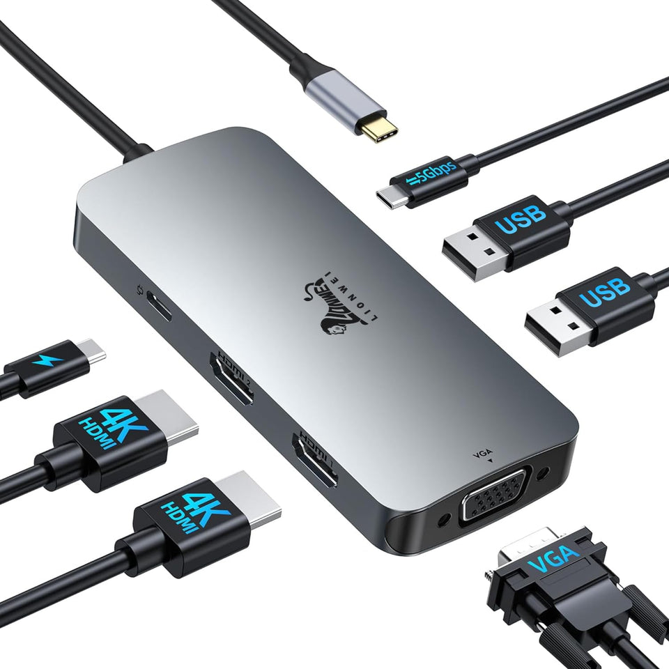 LIONWEI USB C docking station front view for easy desk setup.