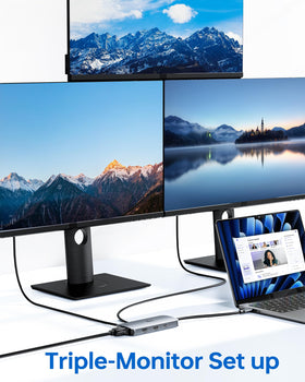 LIONWEI triple-monitor setup enabling seamless multitasking across screens.