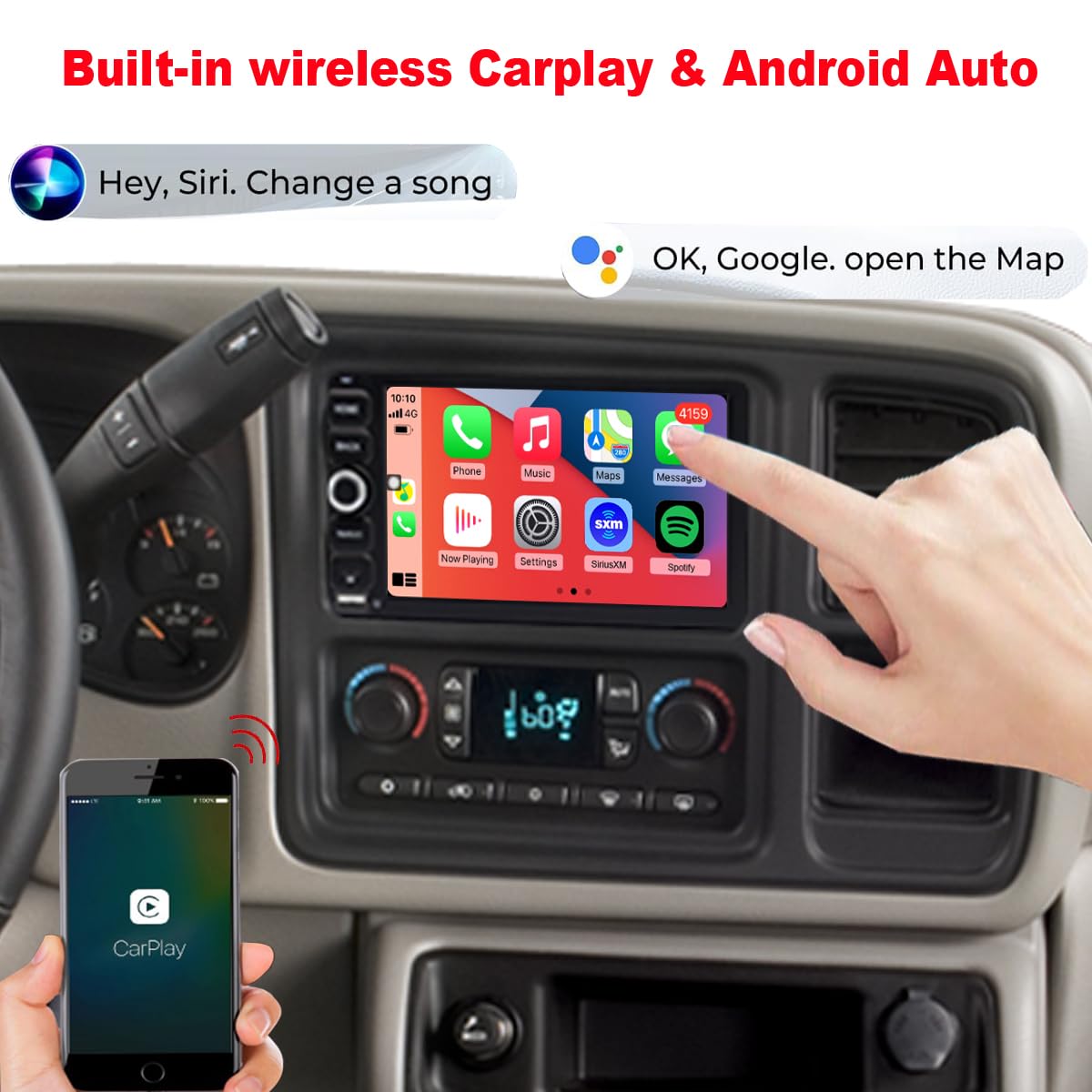 LITCOMFY QLED radio 7-inch display close-up with vibrant colors