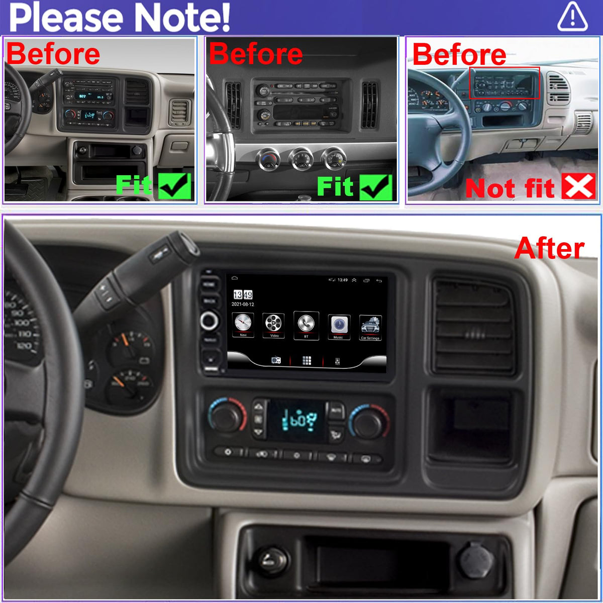 LITCOMFY QLED radio dashboard installation view highlighting plug-and-play setup