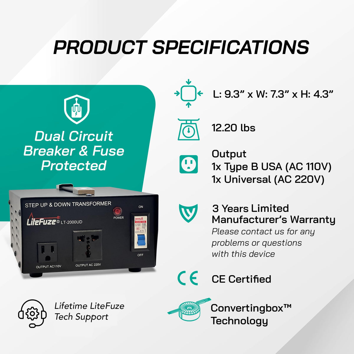 LiteFuze 3-year warranty provides long-term reliability.