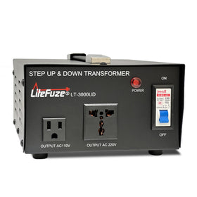 LiteFuze front panel showing controls and grounded universal outlet for safe operation