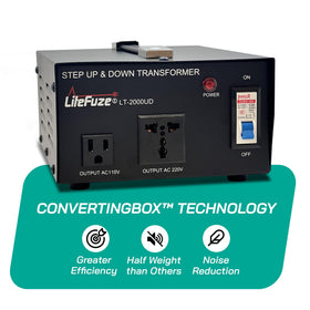 LiteFuze heavy-duty step-up/down supports 110V↔220V use.