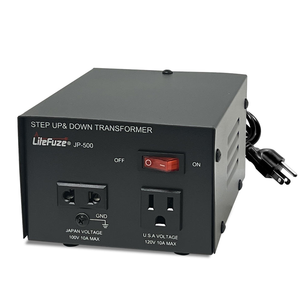 LiteFuze JP-500 front panel showing outlet and switches for convenient use