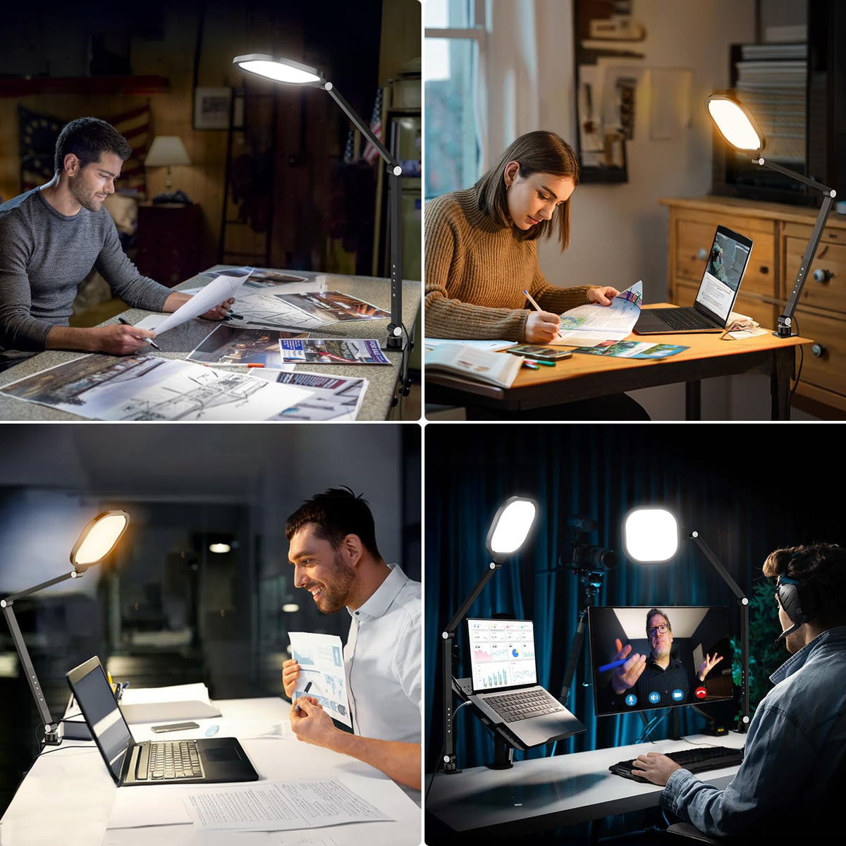 LitONES swing-arm desk lamp offers flexible height and angle adjustments.