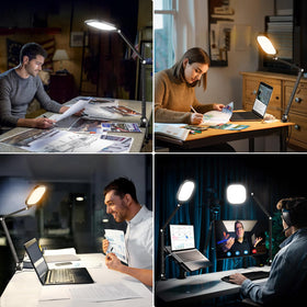 LitONES swing-arm desk lamp offers flexible height and angle adjustments.