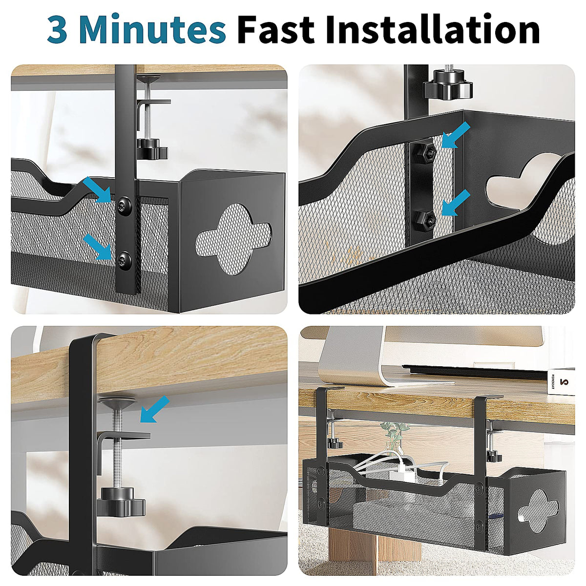 Litwaro two-hole tray doubles as compact cable routing with less clutter.