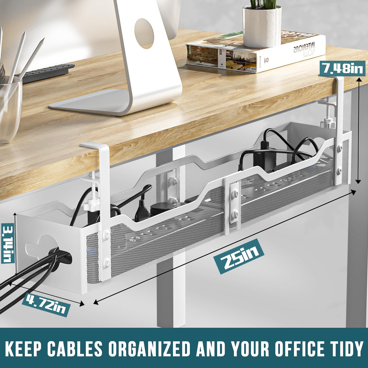 Litwaro mounted under desk side view demonstrating secure no-drill installation benefit
