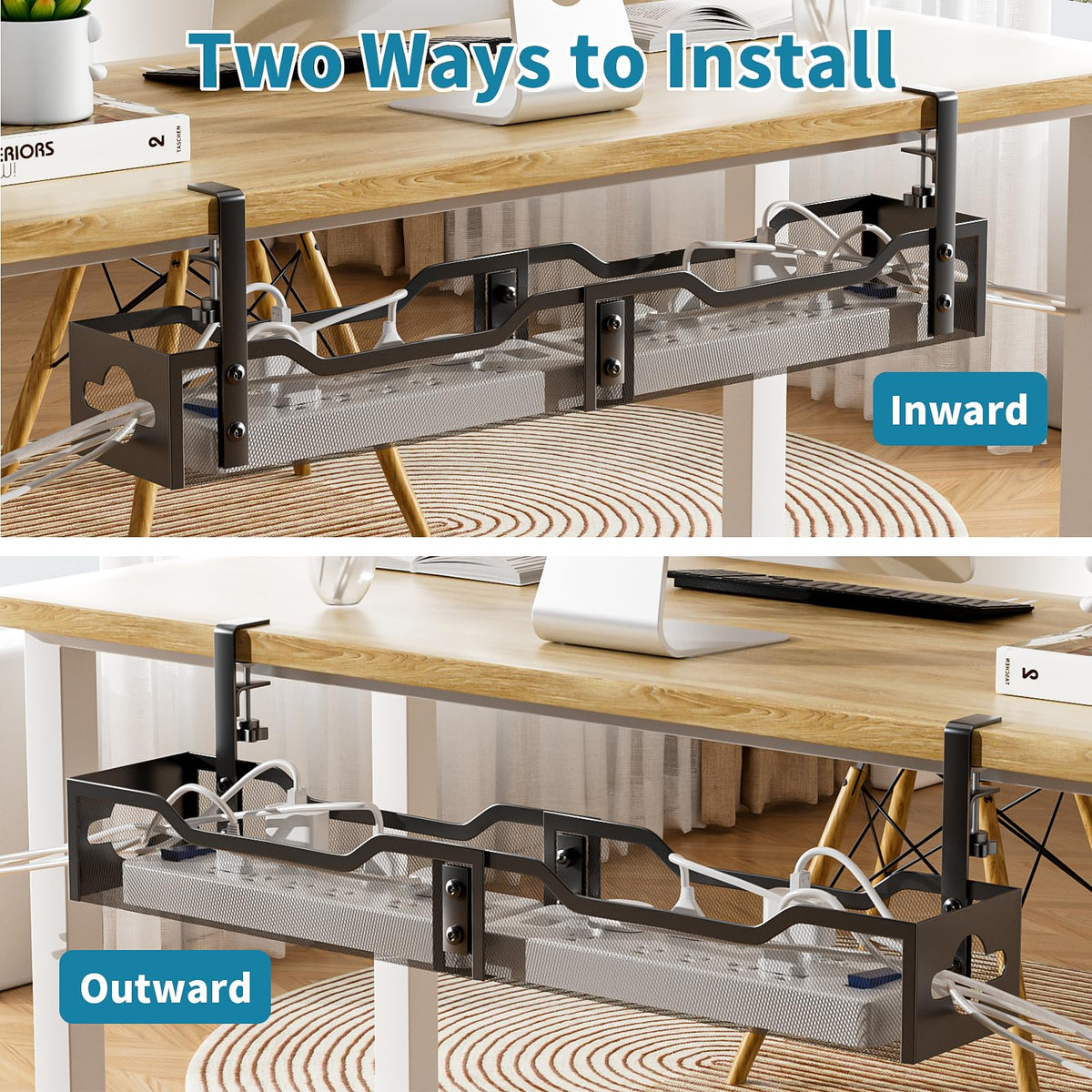 Litwaro tray with power strip for scale demonstrating capacity and organized cables