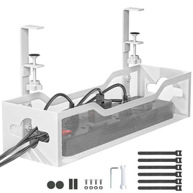 Litwaro front view of white under-desk cable tray keeping cords tidy