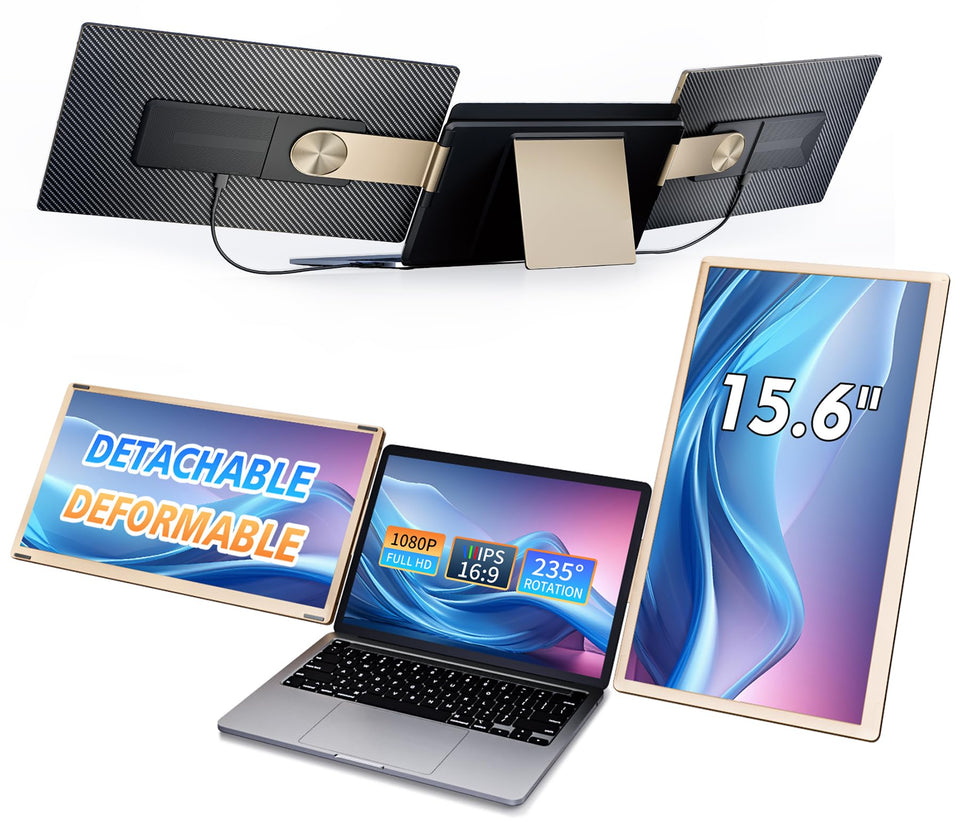Livelect-m triple monitor assembly for expanded multitasking and immersive viewing.