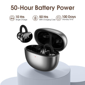 LIVIKEY earbuds on glasses wearer demonstrating comfortable compatibility