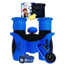 Living Squad front packaging showing kid binoculars and accessories, durable set benefit
