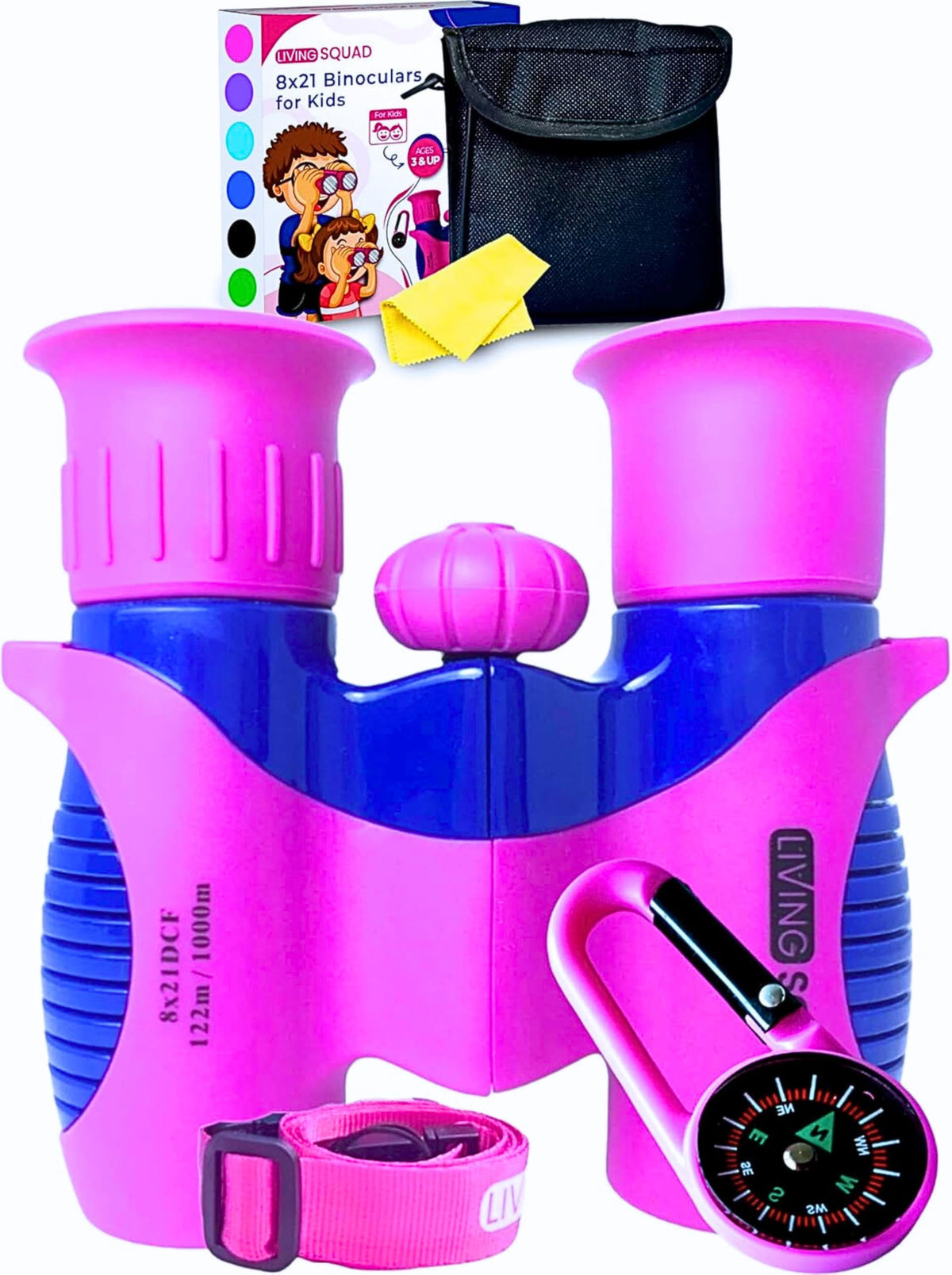 Living Squad front view showing pink binoculars and box, inspires gifting