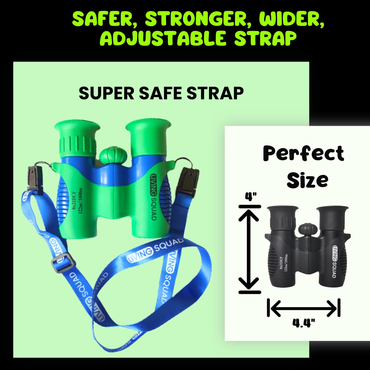 Living Squad binocular in small hand illustrating child-friendly size
