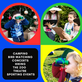 Living Squad child using binoculars birdwatching, promotes curiosity and outdoor play