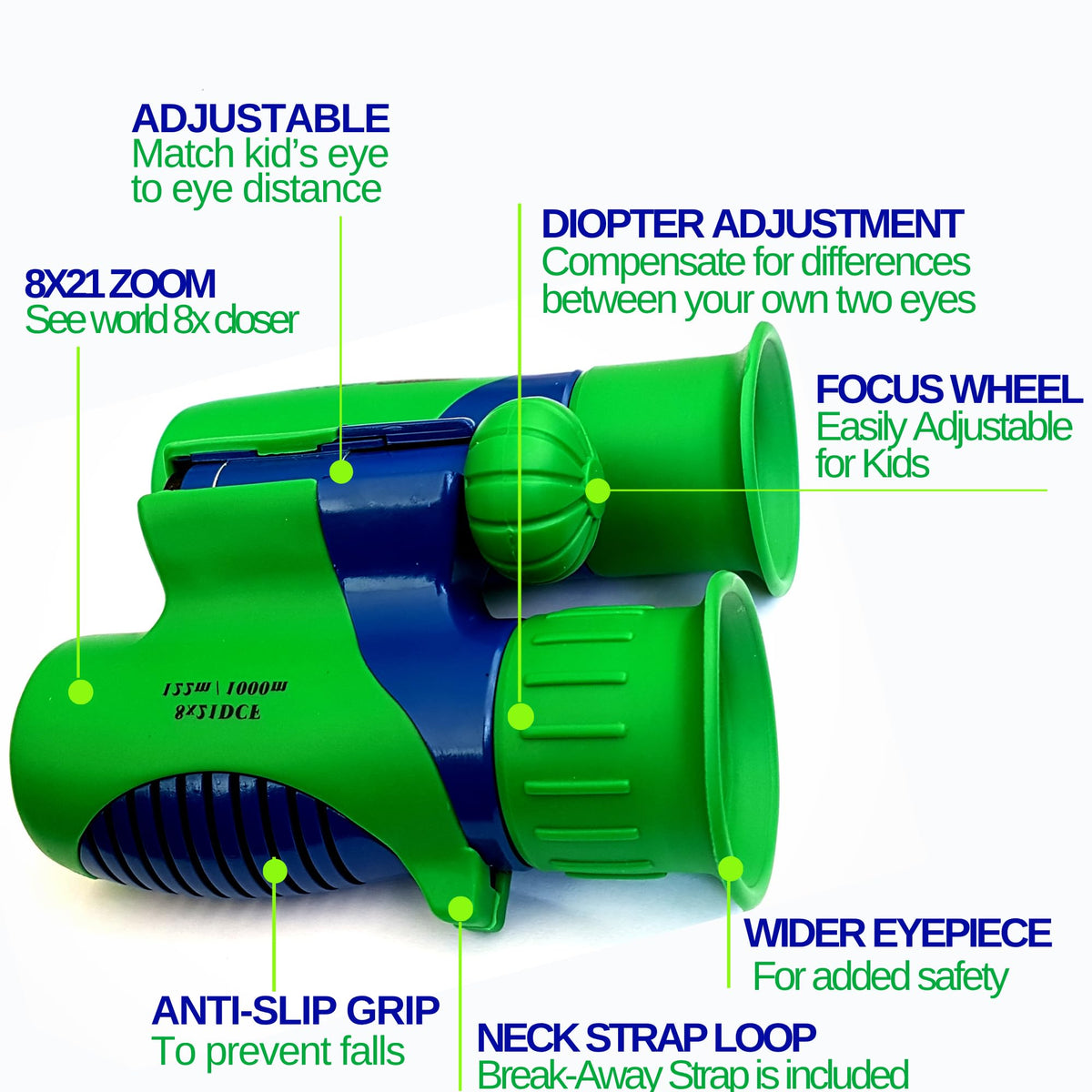 Living Squad binoculars in child’s hand showing compact lightweight 9.4 oz size