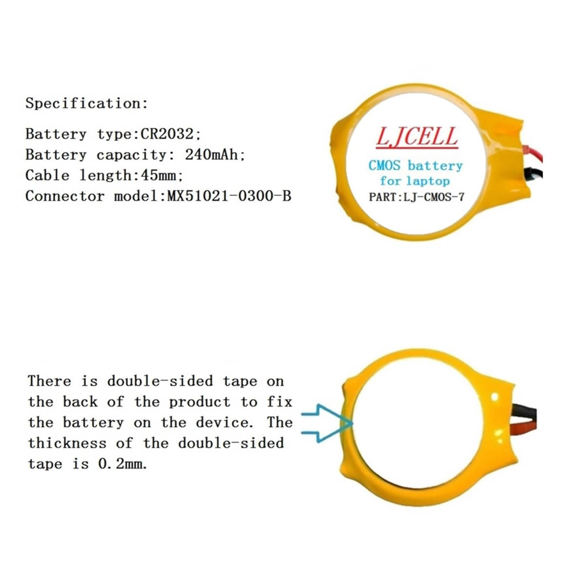 LJCELL CMOS battery for Dell E5510 with 3-wire cable supports stable BIOS memory