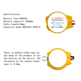 LJCELL CMOS battery for Dell E5510 with 3-wire cable supports stable BIOS memory