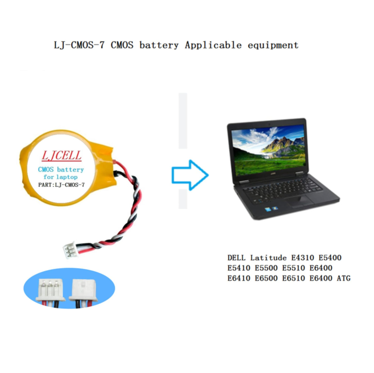 LJCELL CMOS battery for Dell E6400 with 3-wire cable improves longevity