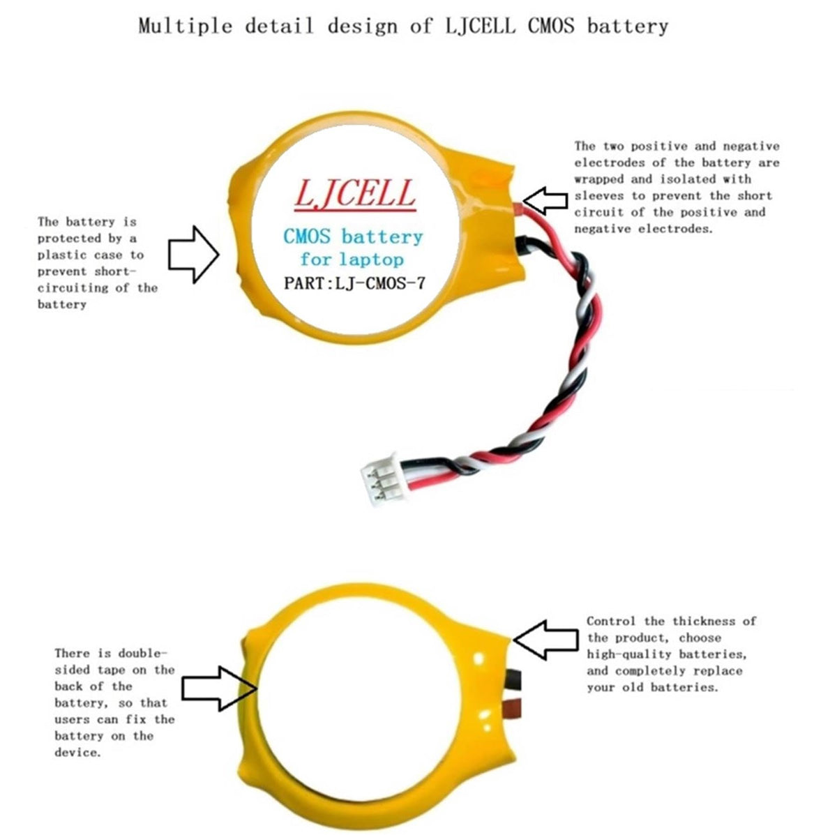 LJCELL CMOS battery for Dell E6410 with 3-wire cable assists date time stability