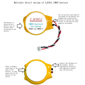 LJCELL CMOS battery for Dell E6410 with 3-wire cable assists date time stability