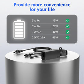 LJO-EEIH charger next to smartphone for scale showing travel-friendly compact size