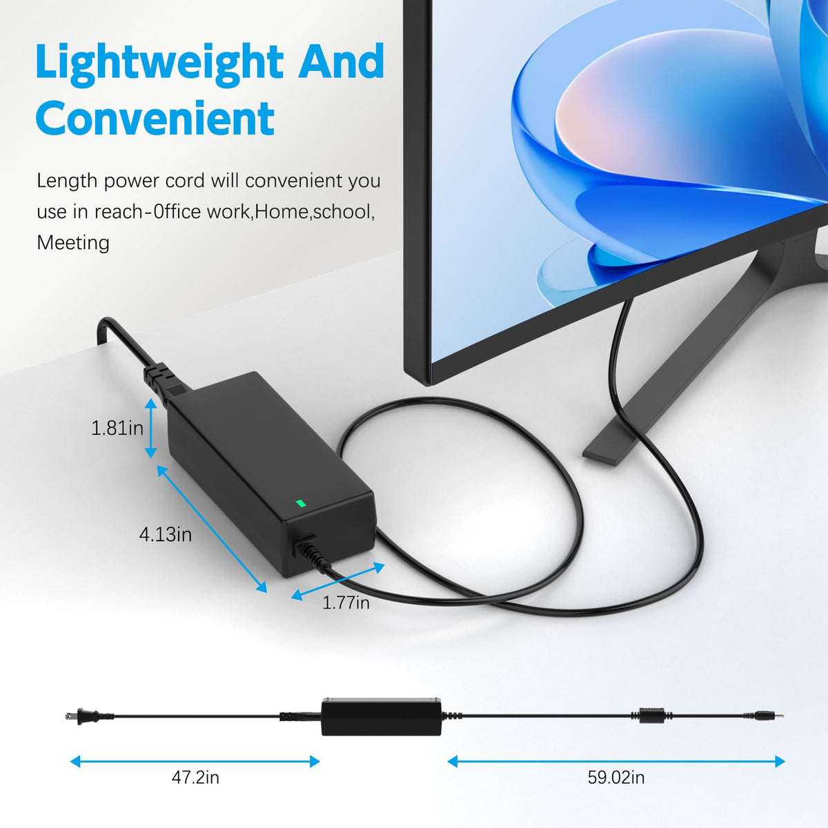 LJO-EEIH power cord plugged into Dell monitor demonstrating restored screen power benefit