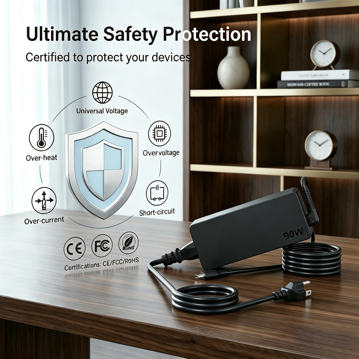LJO-EEIH charger with US 3-prong cord included in packaging.