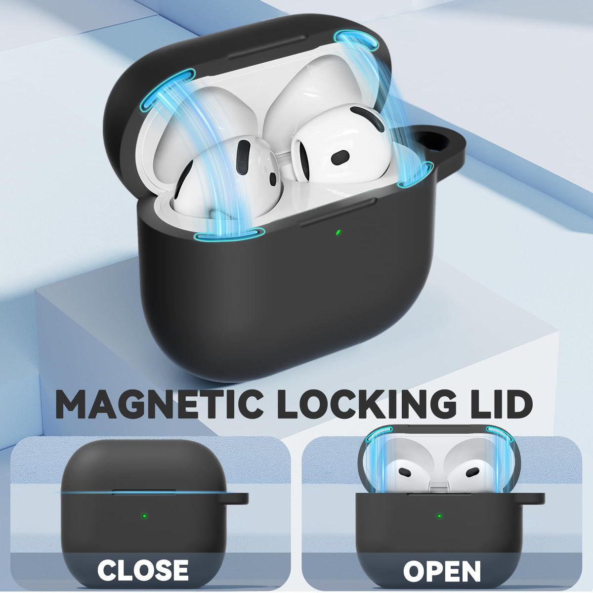 Ljusmicker AirPods 4 case with see-through wall shows charging status clearly.