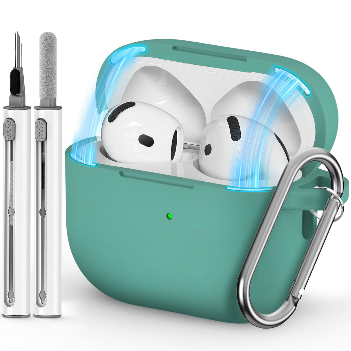 Ljusmicker AirPods 4 case with see-through wall showing charging LED and design benefits