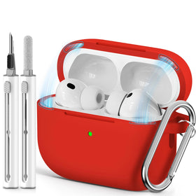 Ljusmicker AirPods Pro 3 case with magnetic red lid for secure charging on the go.