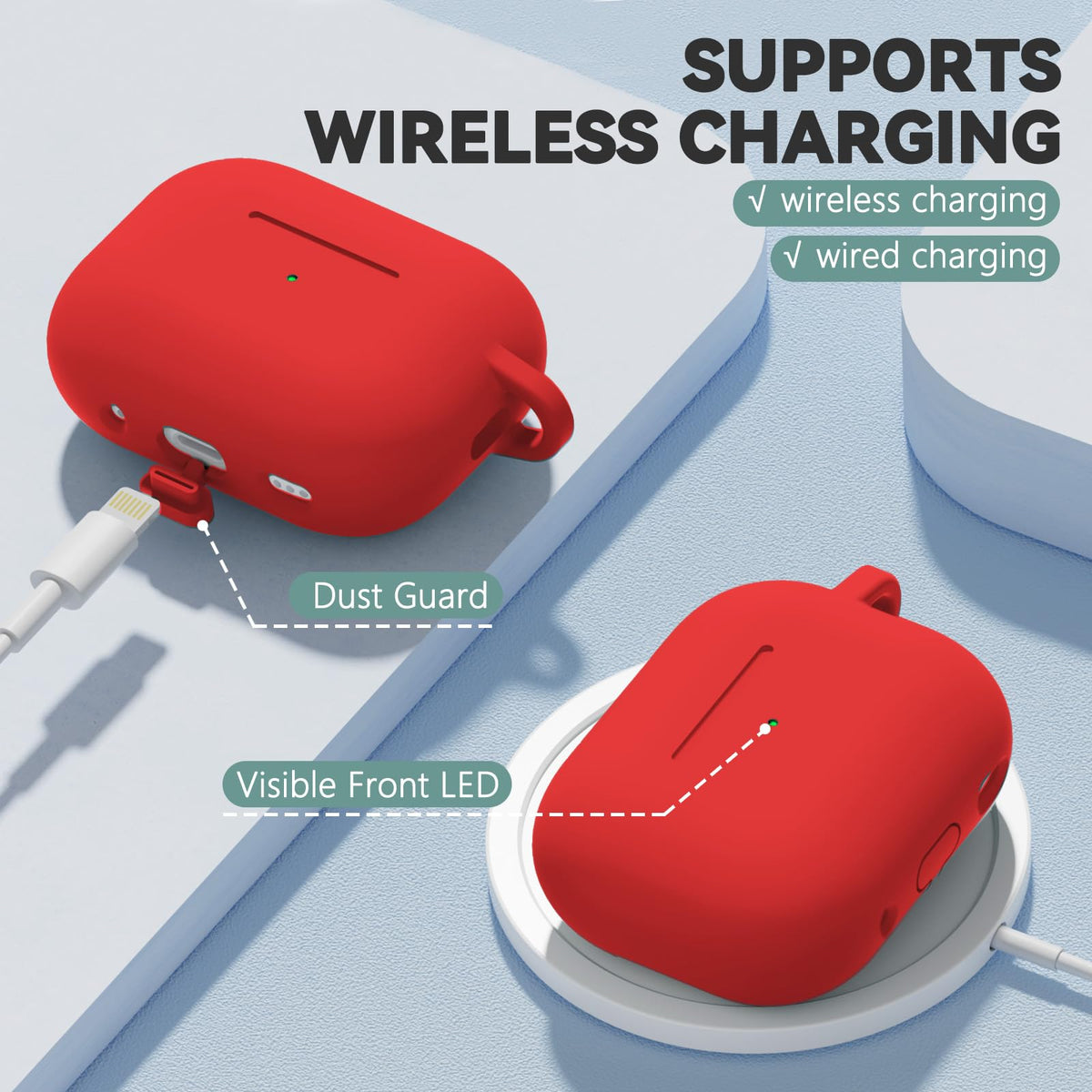 Ljusmicker case supports wireless charging with visible LED indicator.