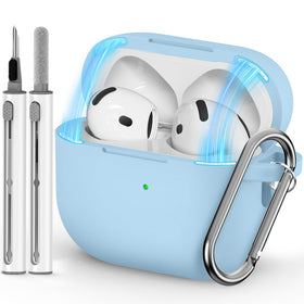 Ljusmicker AirPods 4 case in sky blue protects against scratches and supports wireless charging