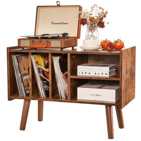 LKKRO record player stand front view with vinyl storage for easy access to records