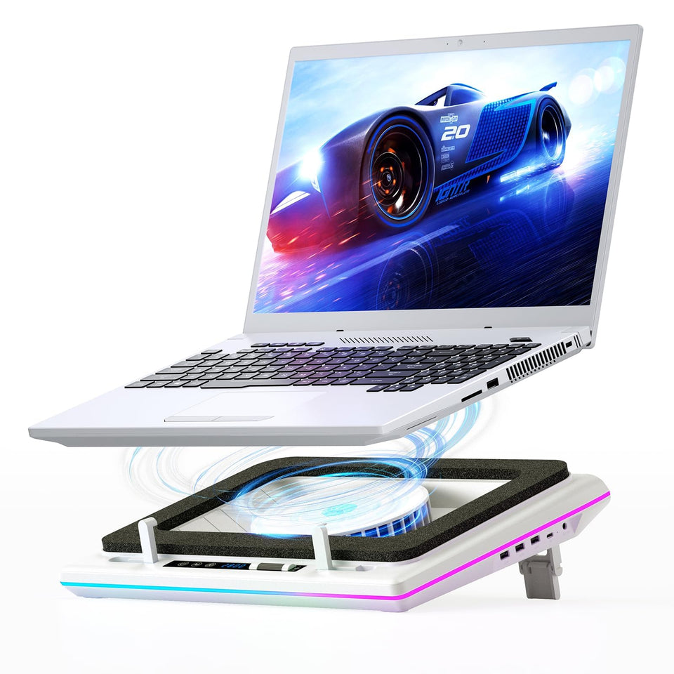 llano RGB laptop cooling pad front view with vibrant lighting for gaming setup