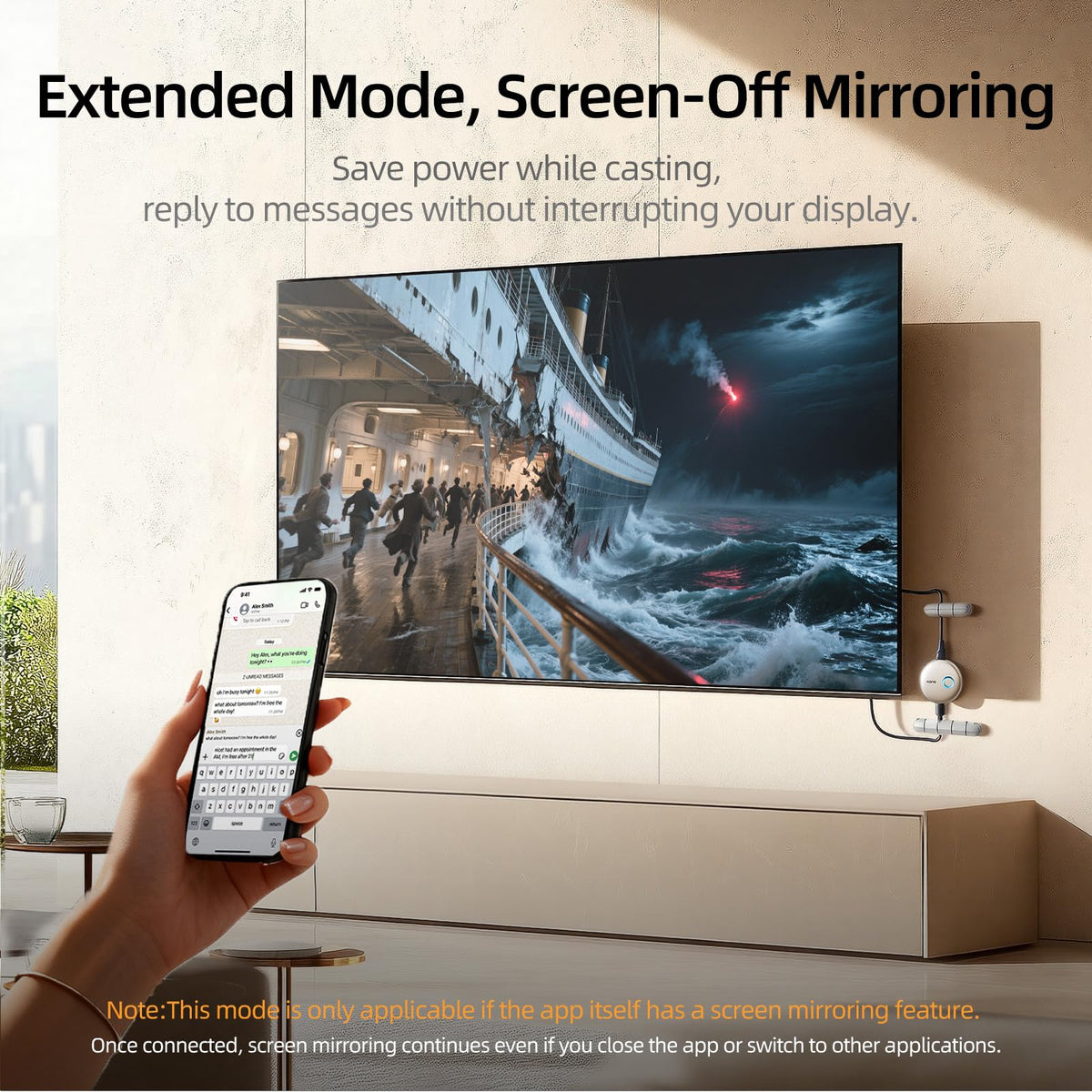 llano T1 connected to TV displaying 1080p, demonstrates clear Full HD benefit