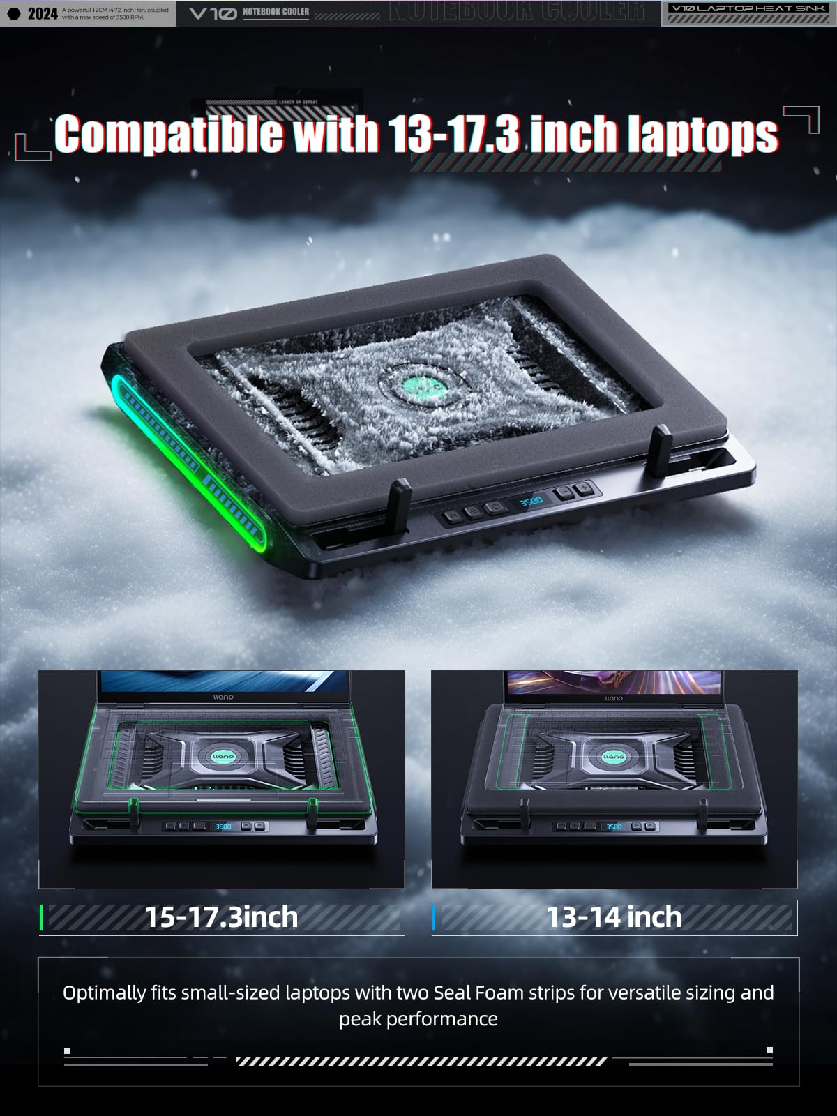 Llano V10 cooling pad on a 3 level ergonomic stand for comfort