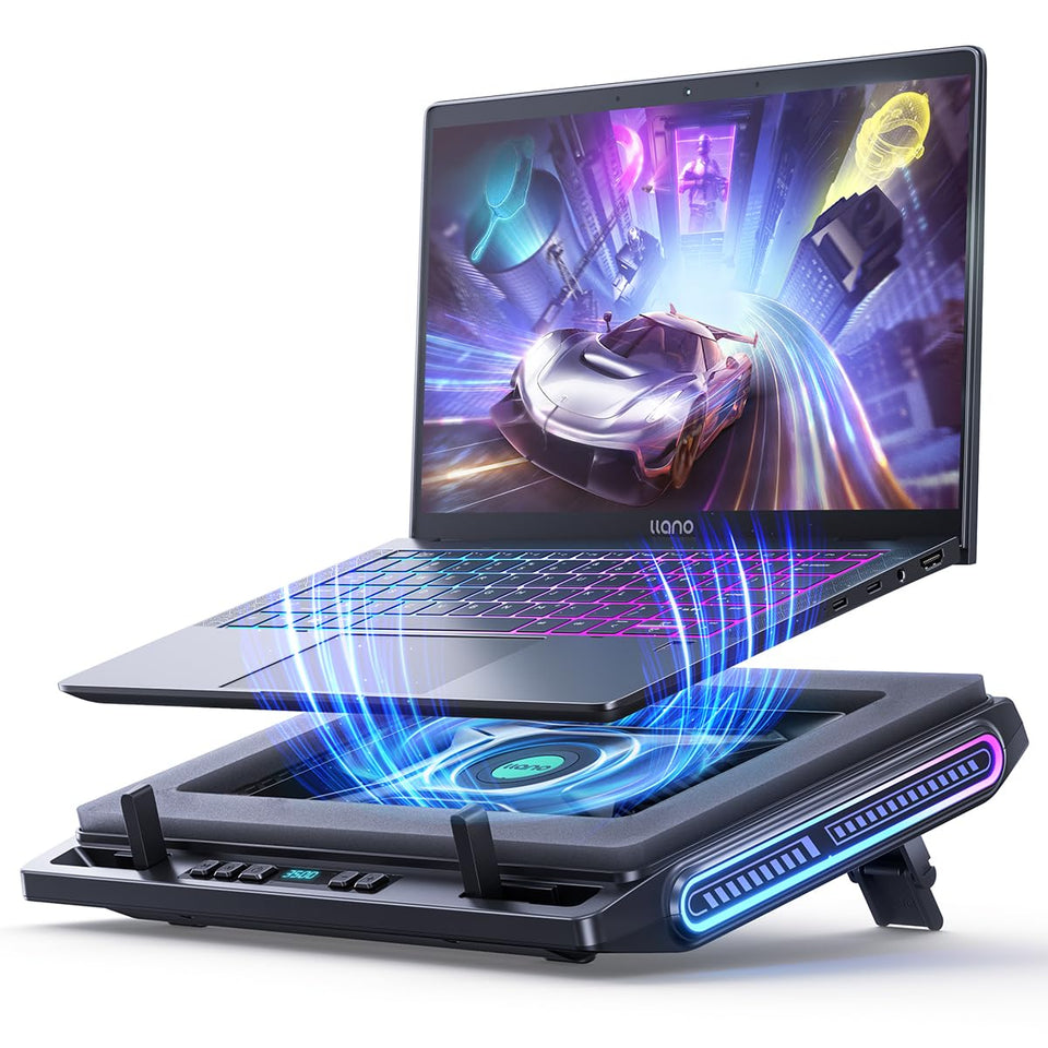 Llano V10 cooling pad front view with turbo fan for fast laptop cooling