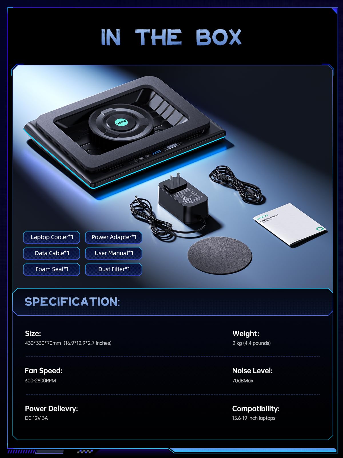 llano V12 in-the-box contents include everything you need for setup