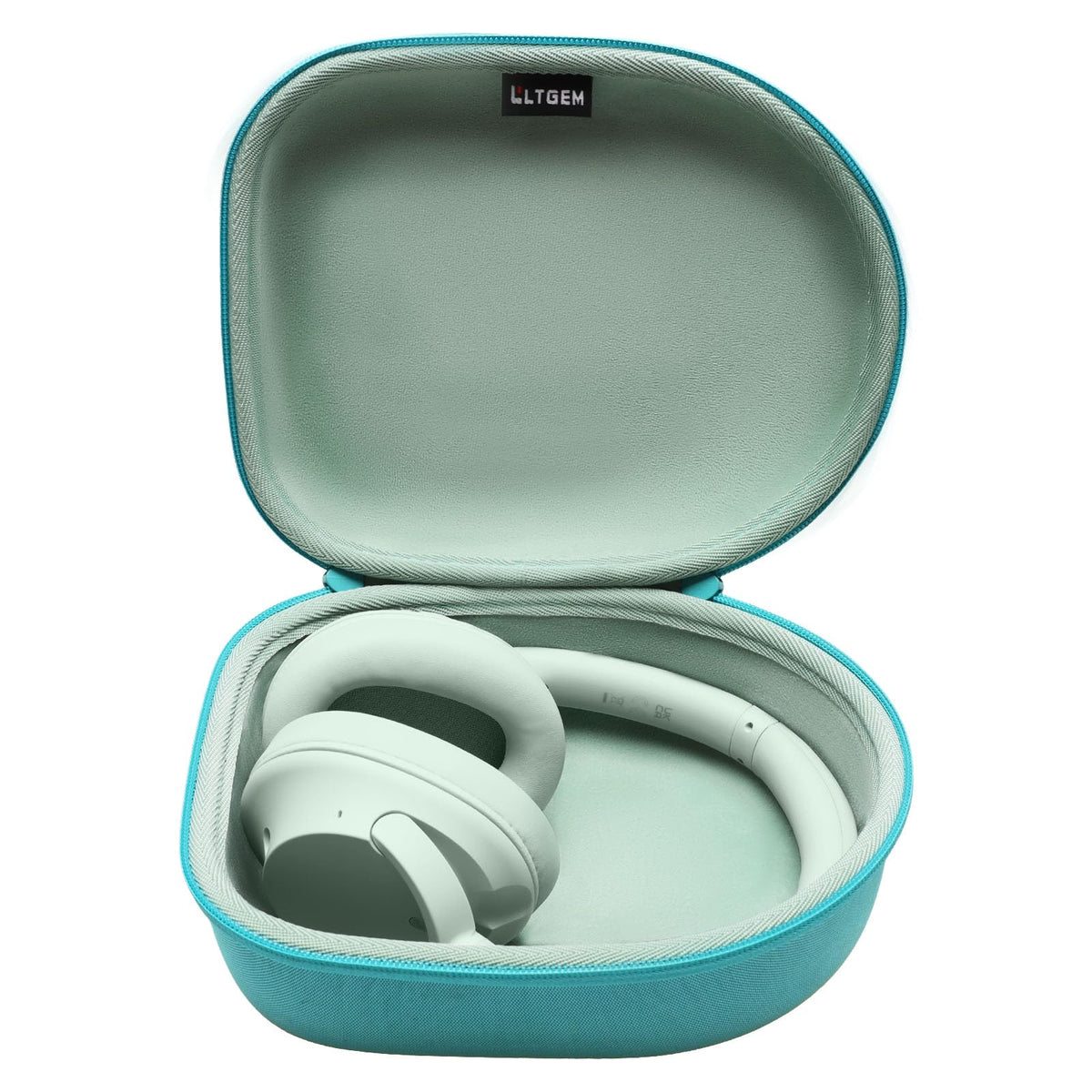 L LTGEM Headphone Case teal front view for quick, protected travel.