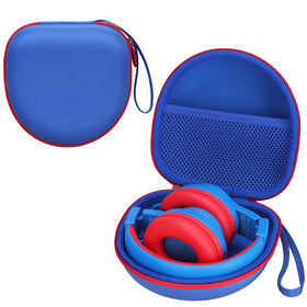 L LTGEM kids headphones case blue edge exterior protects headphones on the go.