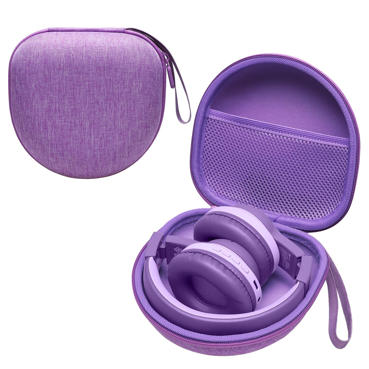 L LTGEM Kids Headphones Case in purple front view protects headphones on the go