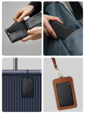 Lmrbelec next to luggage and boarding pass in travel setting for worry-free tracking