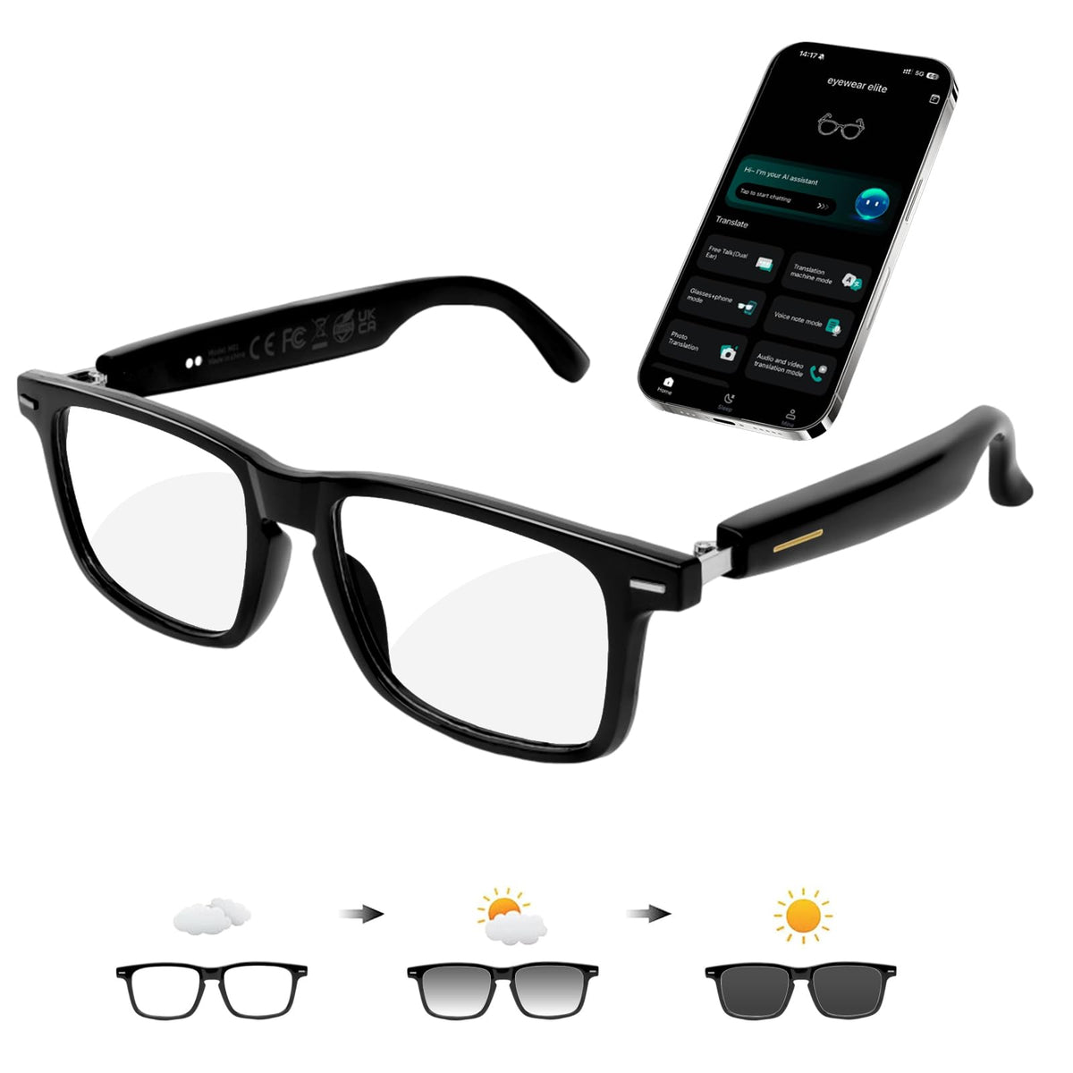 Loangyunfone AI Smart Glasses displaying real time translation during conversation