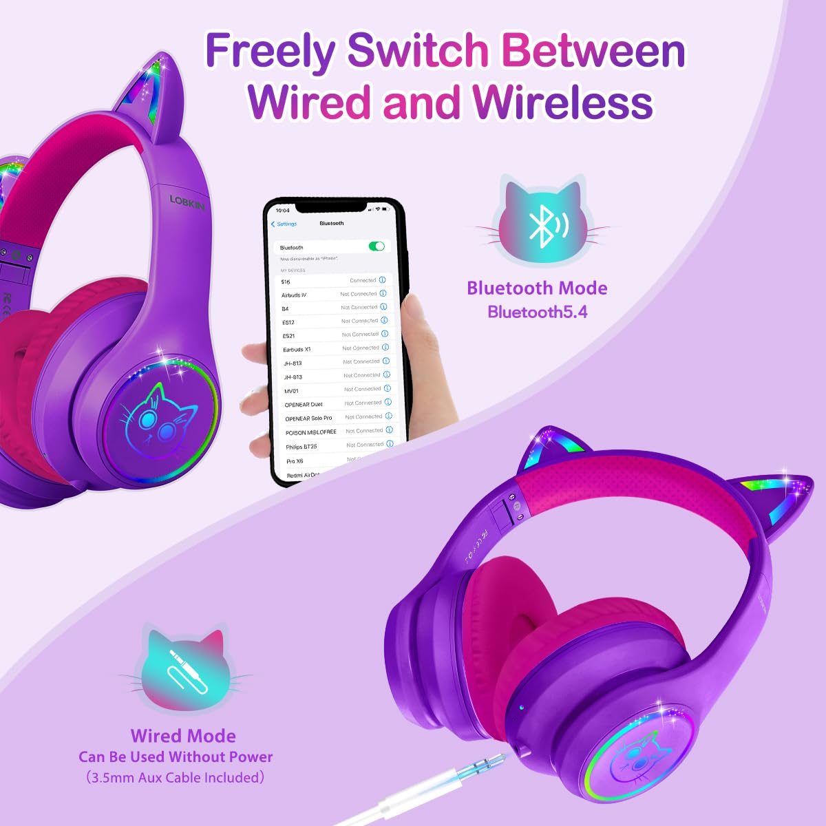 Foldable adjustable over ear design by LOBKIN for growing kids