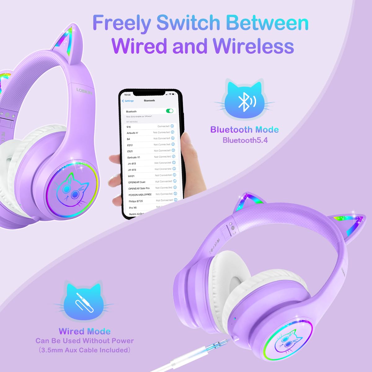 LOBKIN foldable design keeps kid headphones compact for school bags