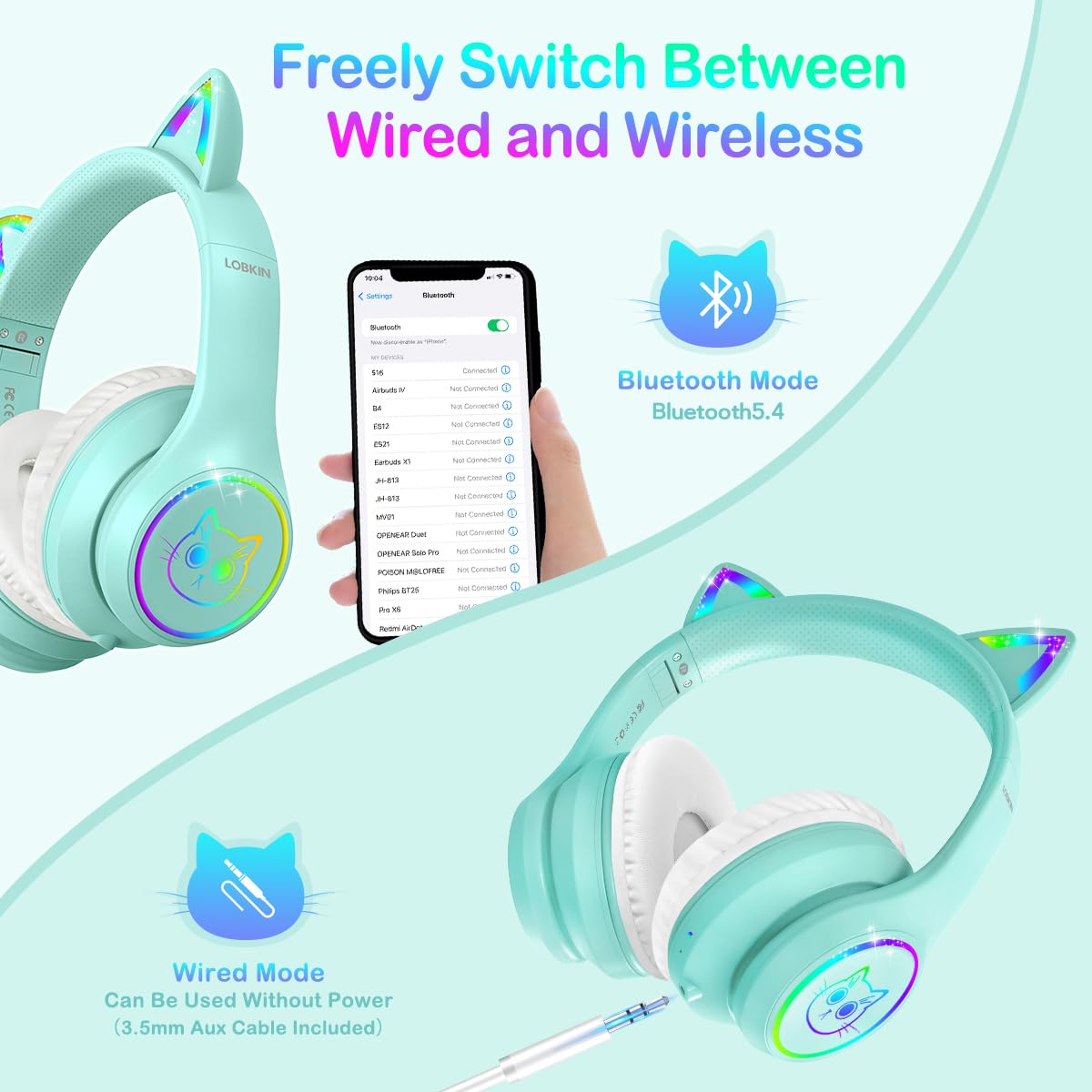 LOBKIN foldable headphones simplify packing for travel and school.