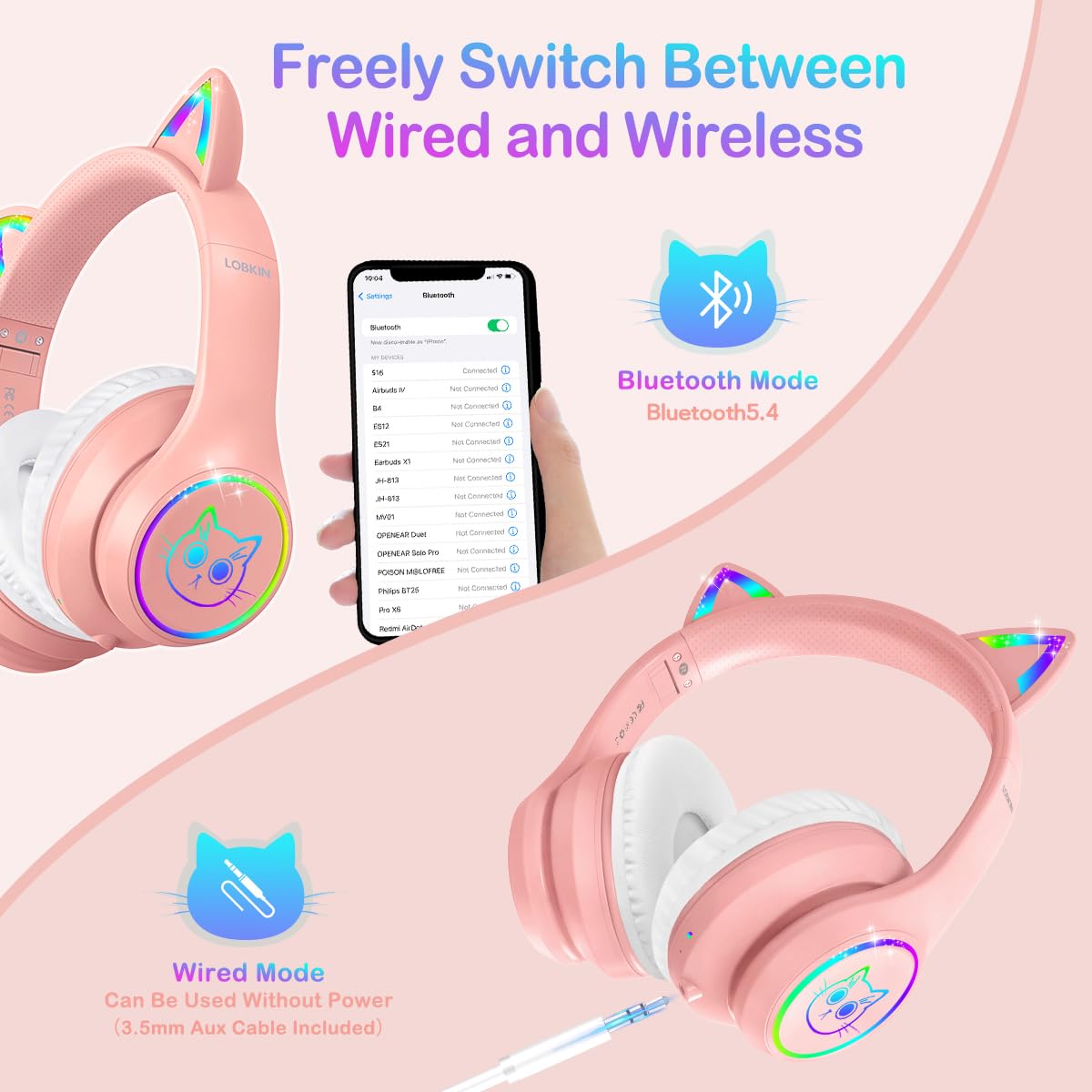 LOBKIN headphones support wired mode for uninterrupted listening on the go